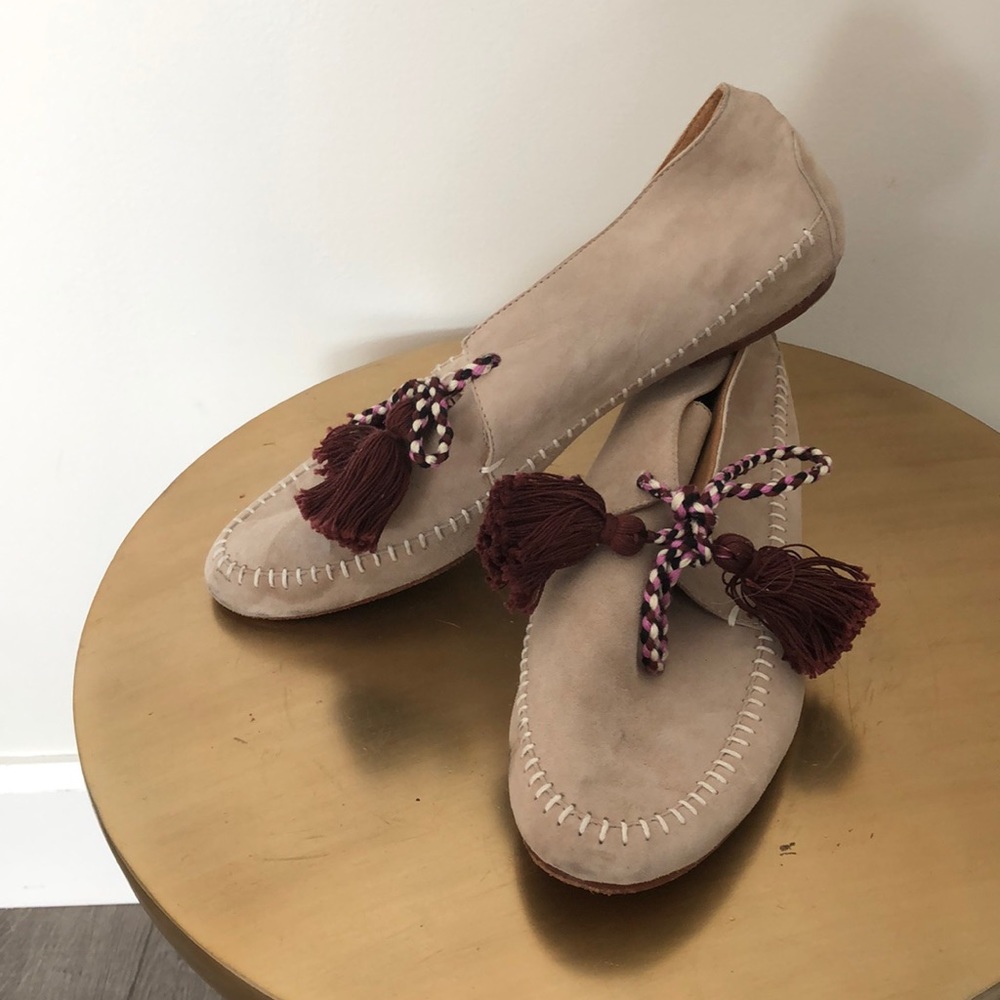 Ulla Johnson Beige Moccasins with Burgundy Tassels